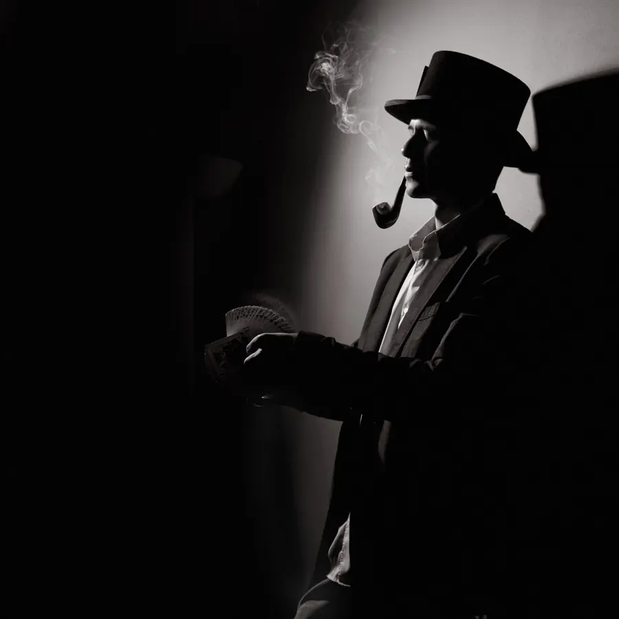 Diogo Alvares studio portrait with top hat and cards